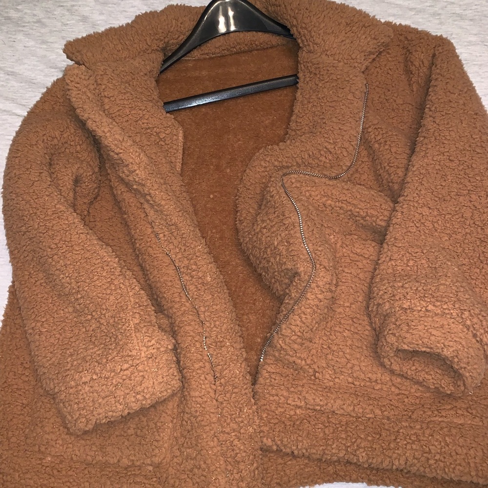 Fleece fuzzy faux coat